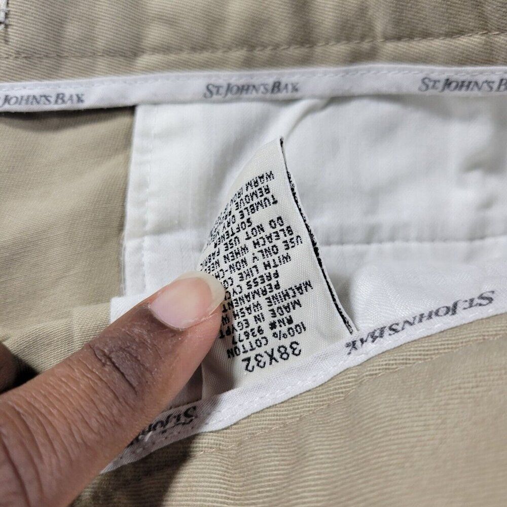 Lot St Johns Bay Pants Mens 38x32 Tan Worry Free Straight Pleated Casual Work - Picture 4 of 9